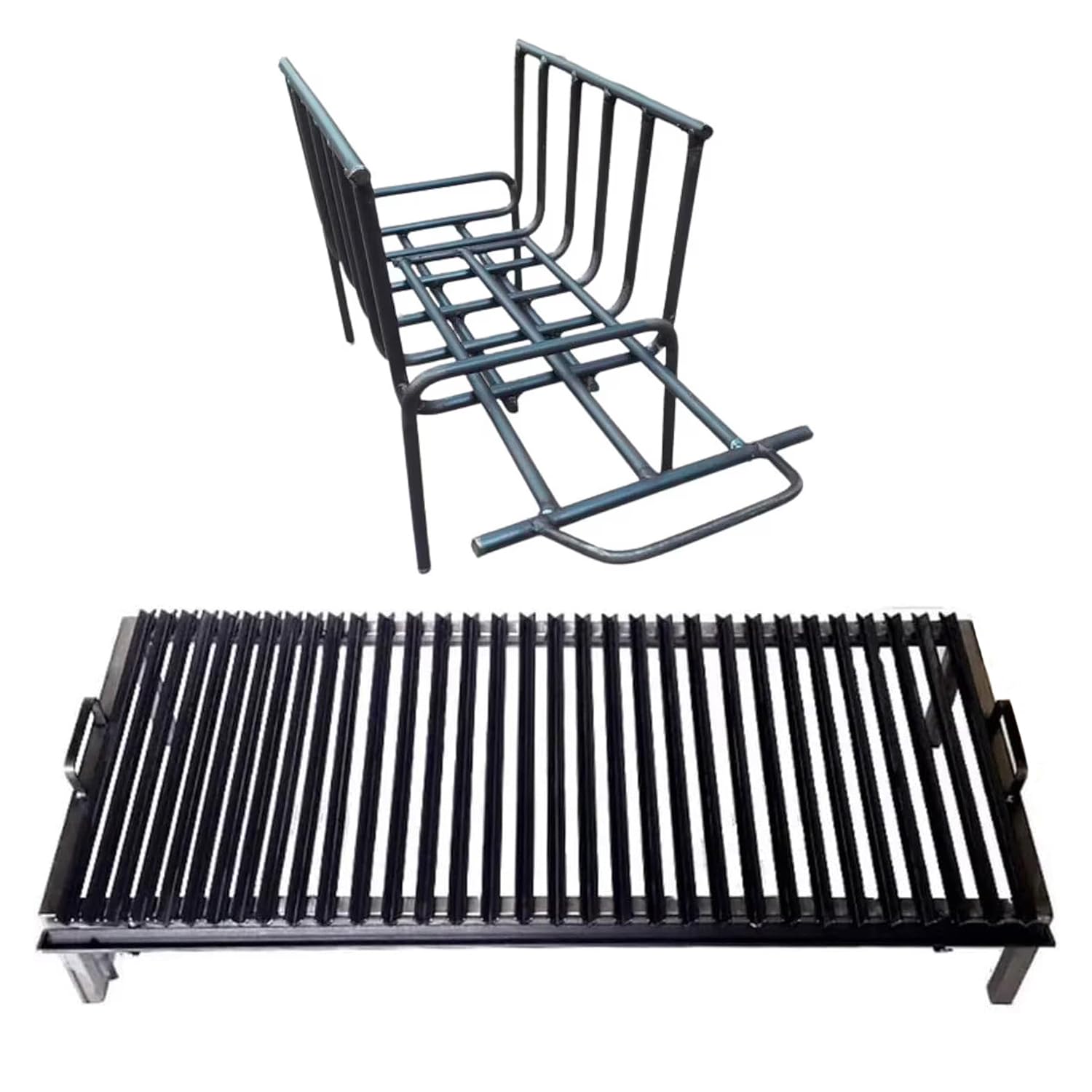 Premium Argentine Grill – Griglia in ferro angolare a V con manici e padella di scarico, griglia in ferro, resistente, barbecue + braciere, Sor pampa grill (91,4 x 61 cm)