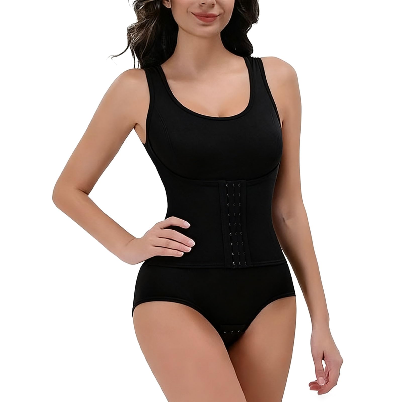 Adudvlo Women's Black Shapewear Bodysuit – Button Front Compression Round Neck Slimming Body Shaper, Tummy Control Shapewear For (, Xl)
