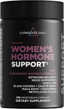 Livingood Daily Womens Hormone Support Supplement, Estrogen Balance with Fenugreek, Black Cohosh, Chasteberry, DIM, Natural PMS & Menopause Support, Non GMO, Gluten Free, Vegetarian Capsules, 120 Ct