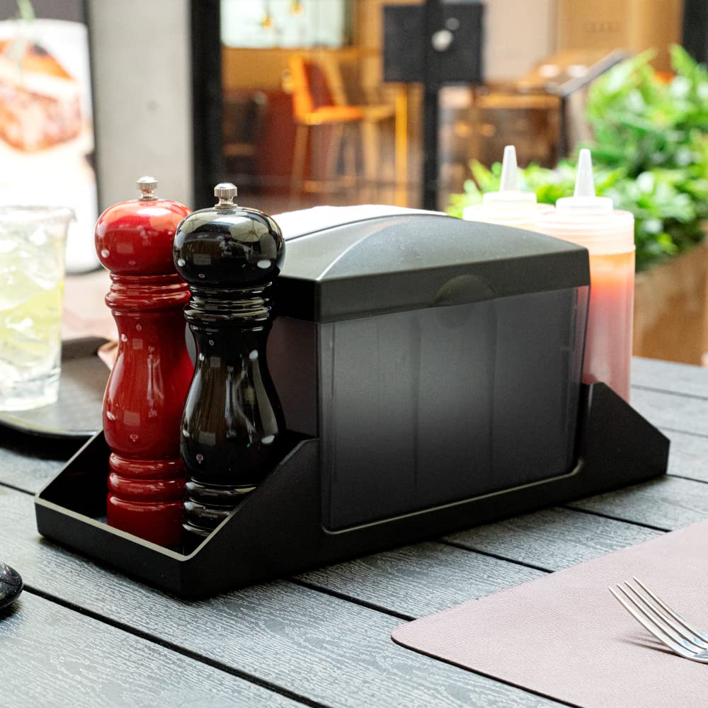 Restaurantware Organizador de condimentos de plástico negro/dispensador de servilletas interplegables, 7 x 6 1/2 pulgadas, 1 caja