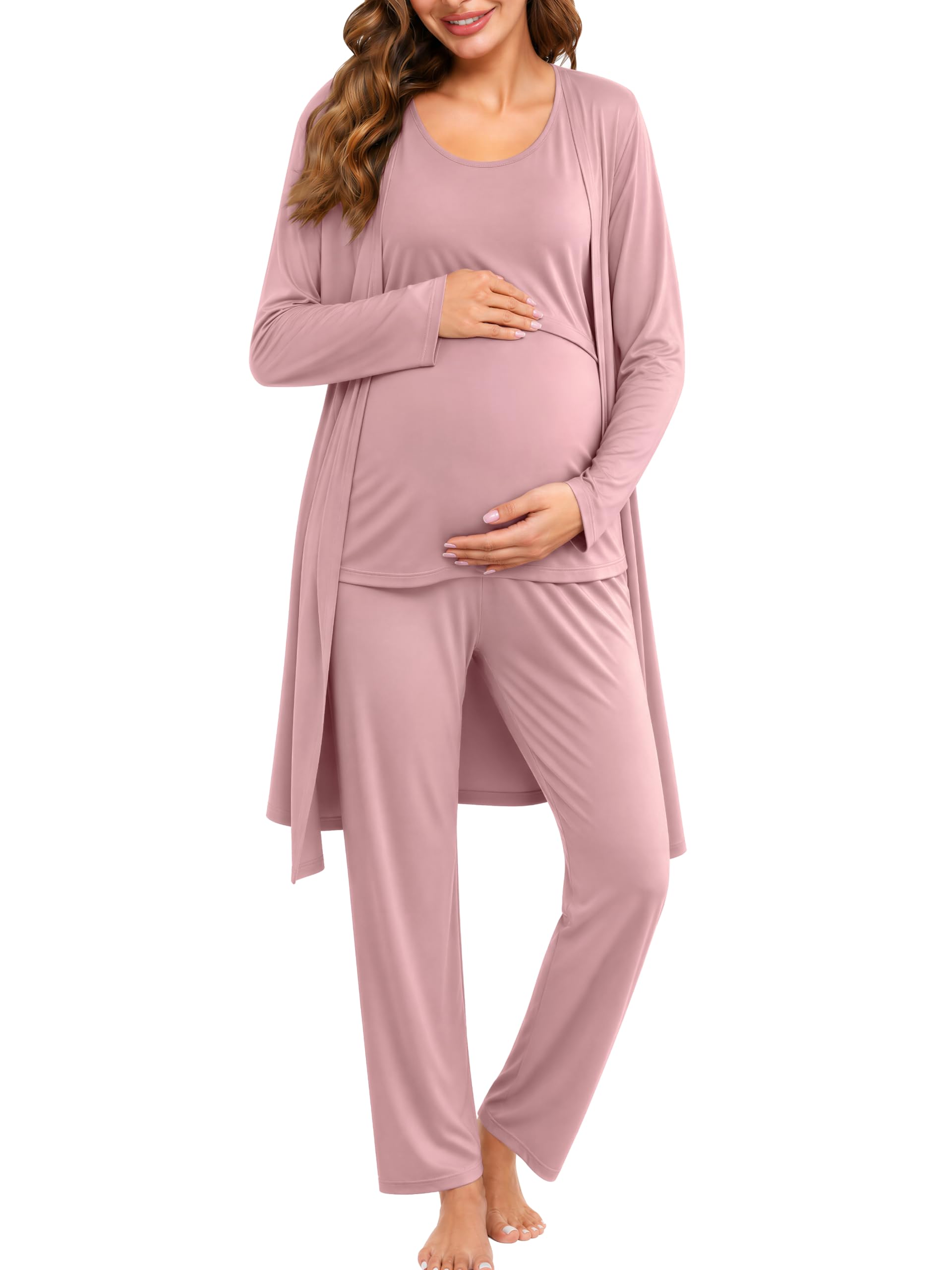 Maternity Nursing Robe Set 3 PCS Women Postpartum Pajamas Breastfeeding Labor Delivery Hospital Pregnancy Pjs-image-34