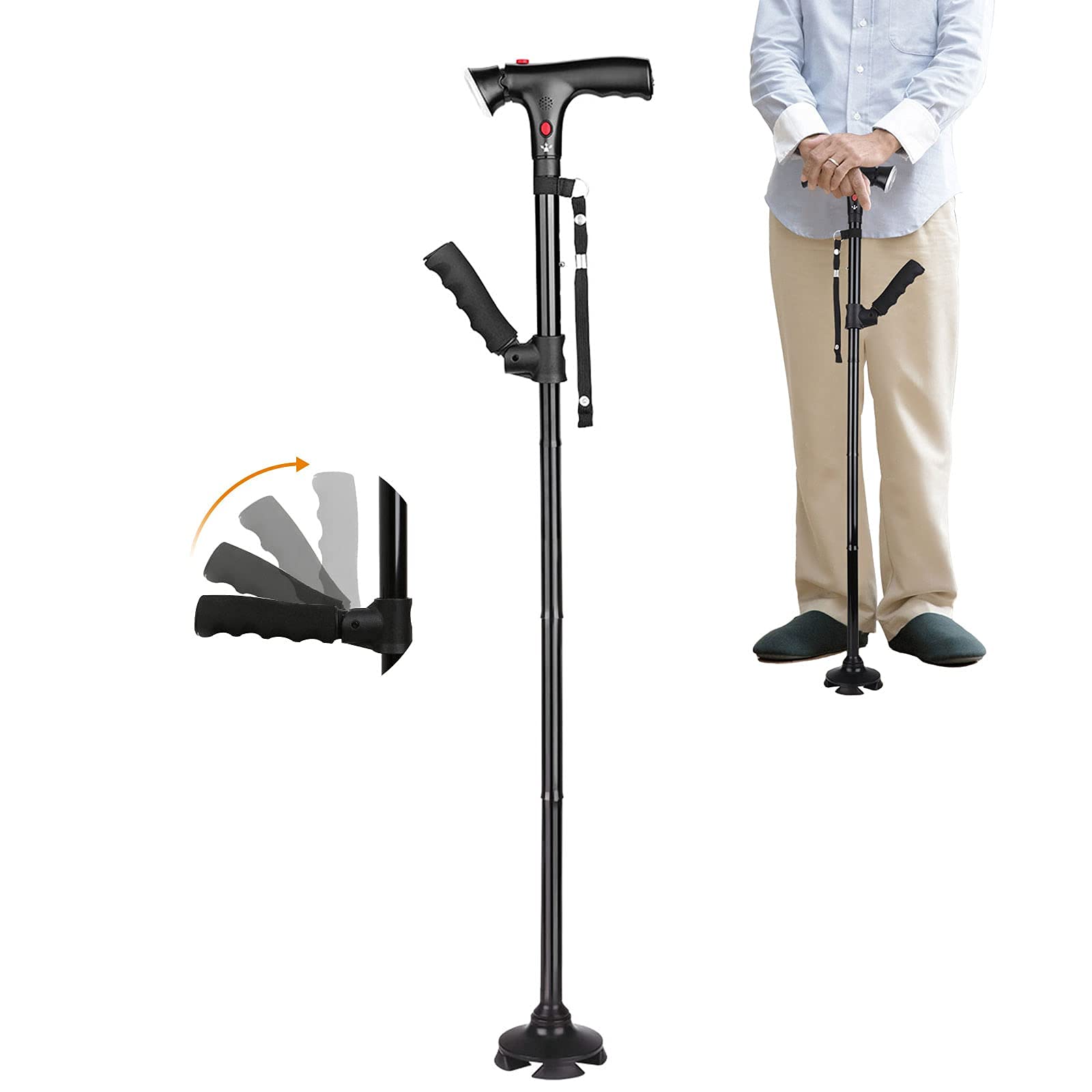 Bastón plegable, bastón ligero de aleación de aluminio para personas mayores, muleta ajustable de viaje con luz LED para personas mayores con artritis discapacitadas, equilibrio especial Star of Light