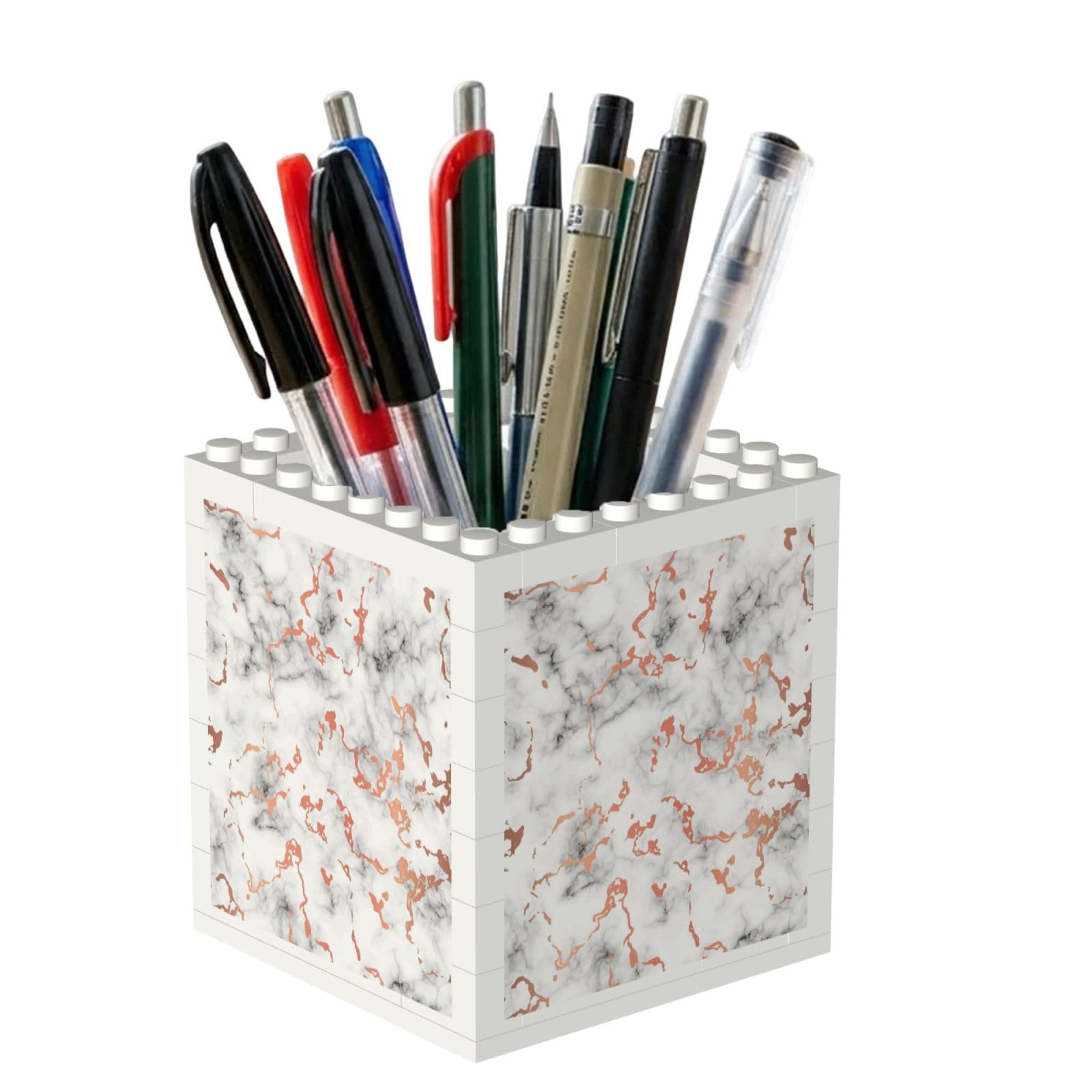 Poadnly Marble Texture Copper Splatter, Pen Pot Pencil Holder for Office Home School, Compact Desk Organiser for Office Stationery
