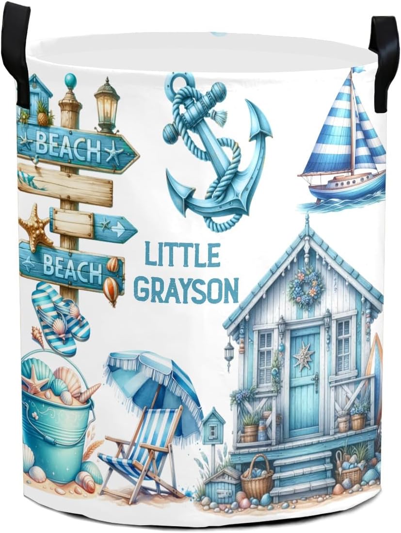 Personalized Laundry Basket, Garden Magic Tree Fairy Elf Clothes Hamper Storage Basket with Name for Bathroom Bedrooms, Customized Name Circular Hamper with Handles Gift for Boys Girls