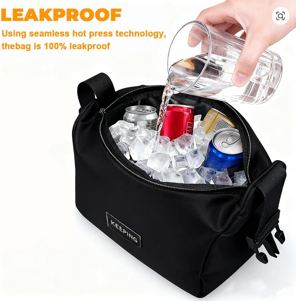 Small Insulated Black Lunch Bag for Women, Cool Lunch Bag for Work, Leakproof Thermal Cooler Tote with 6H Insulation, Portable Lunch Box Bags for Work, School, Picnic, Travel & Camping image 5
