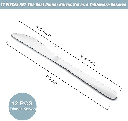 Miniatura 2 de Juego de cuchillos de cena de 12 piezas, juego de cuchillos (9 pulgadas), cuchillos de mesa, cuchillos de mantequilla de acero inoxidable de grado
