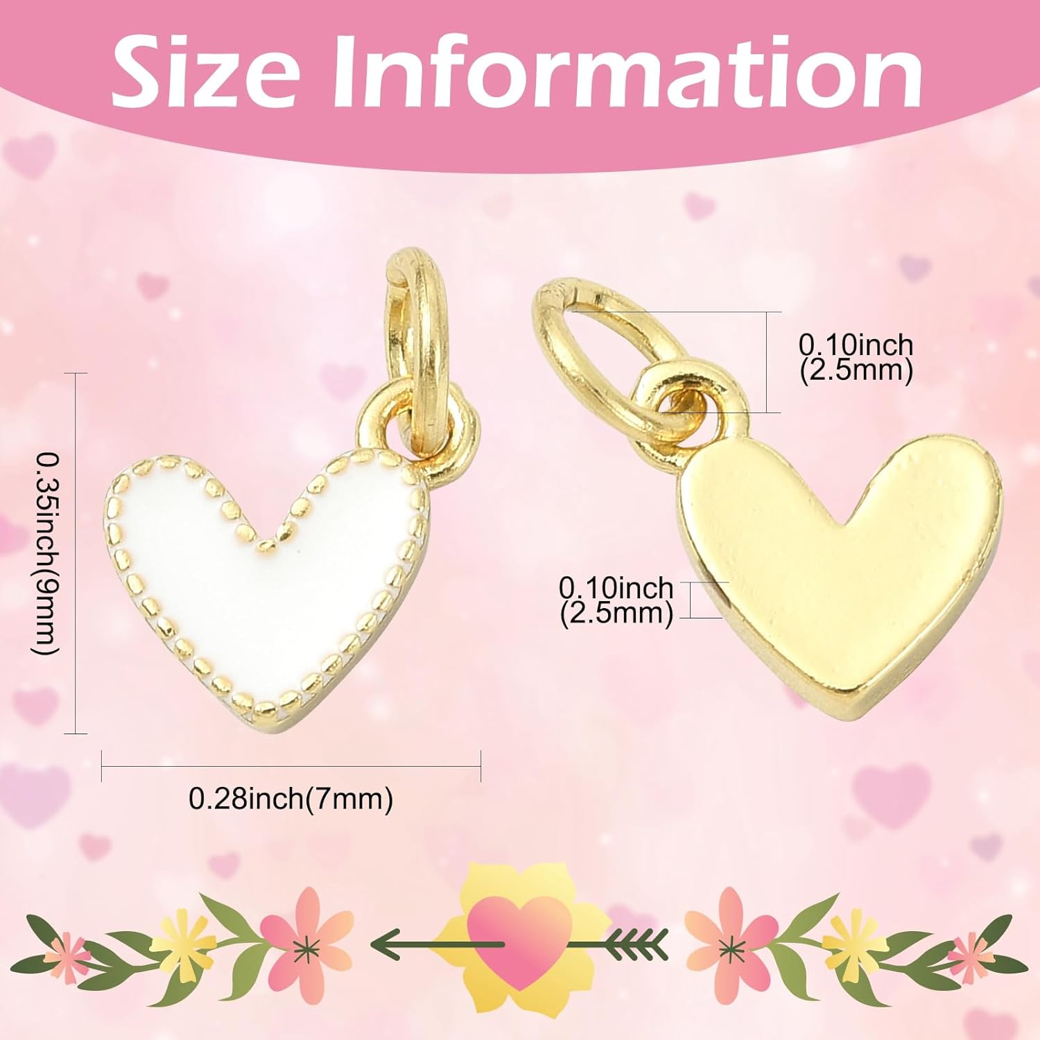 DanLingJewelry 10Pcs White Enamel Heart Charms Mini Love Heart Enamel Charm Pendants with Brass Findings for Valentine Jewelry Making Bracelets - Image 2