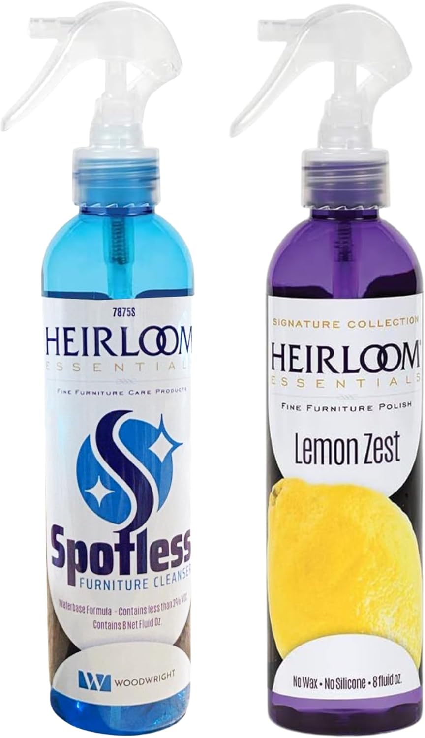 Two-Step Spotless Glass Cleaner Spray and Fine Furniture Wood Polish Combo for Multi-Surface Cleaning, Dusting and Furniture Care (Lemon Zest)