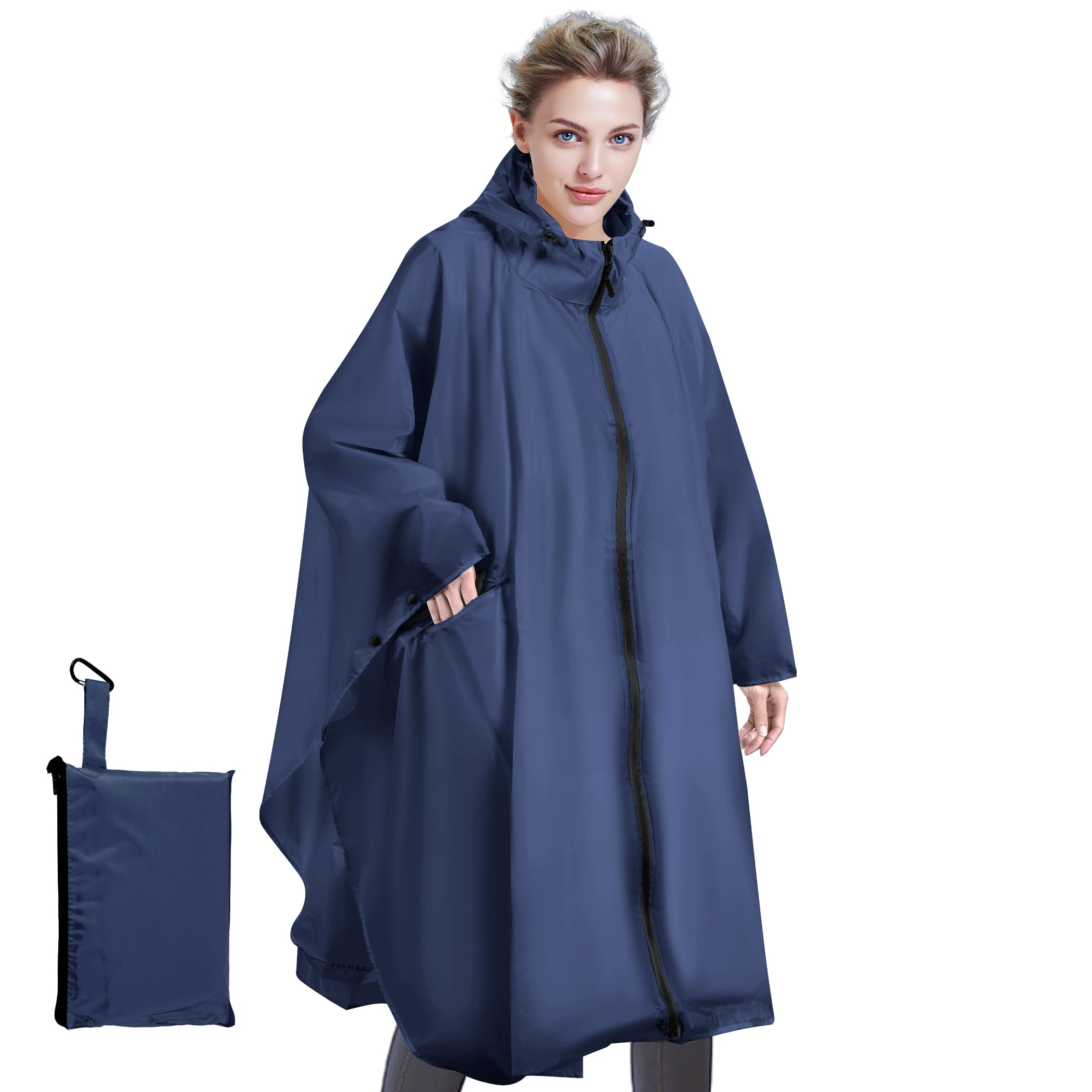 Poncho Impermeable Mujer Unisex Reusable con Capucha y Cremallera, Ligero y Resistente para Senderismo, Camping, Ciclismo y Actividades al Aire Libre