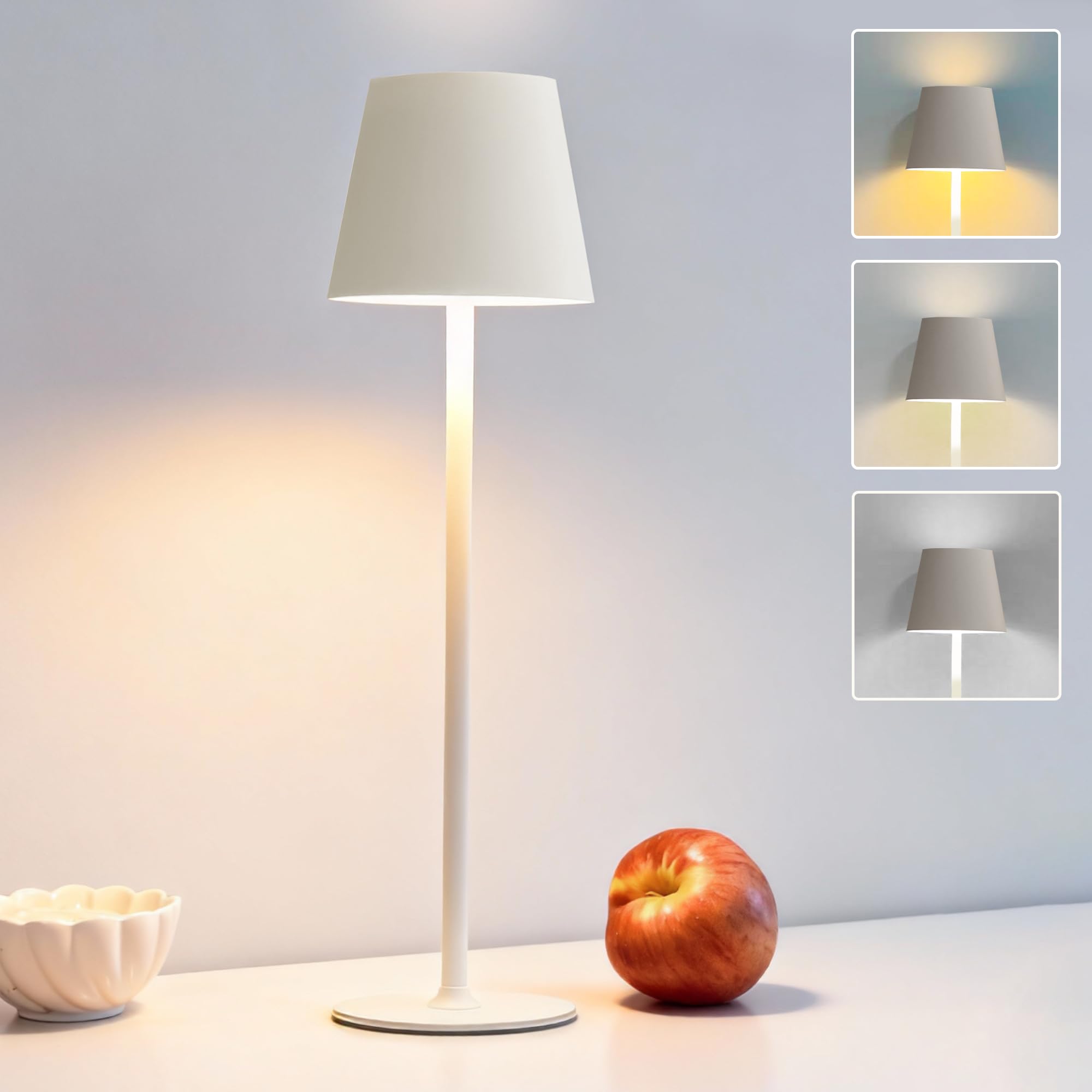 DEELUX LED Dimmbare Akku Tischlampe Kabellose, Wiederaufladbar Tischleuchte,2700K/3600/5000K 3 Farbtemperaturen,Touch Tischleuchte mit USB-C,Für drinnen und draußen geeignet IP44 Wasserdichte(Beige)