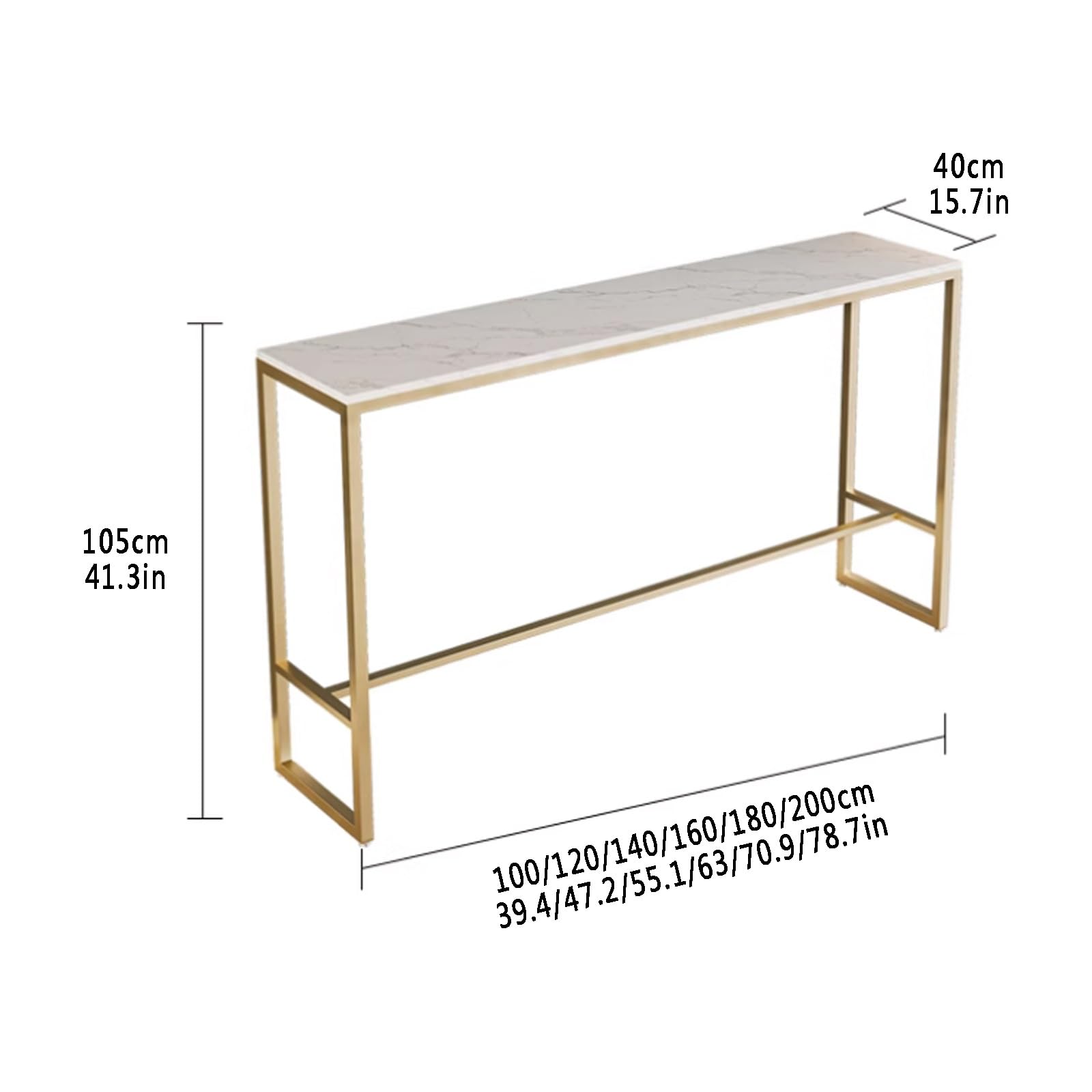 Table de bar industrielle moderne avec base en métal, parfaite pour les petits espaces, la cuisine ou l'extérieur, table de comptoir avec tables d'appoint blanches 140 cm x 40 cm x 80 cm