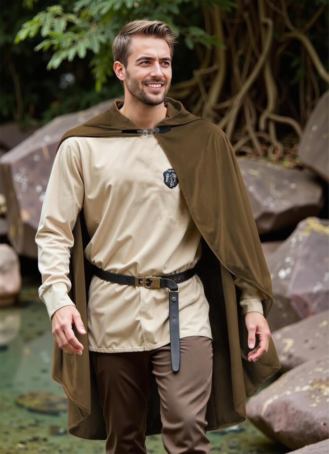 MCJC Medieval Hooded Cloak, Halloween Costume Cape, Black Velvet with Hood, Renaissance Robe - Image 8