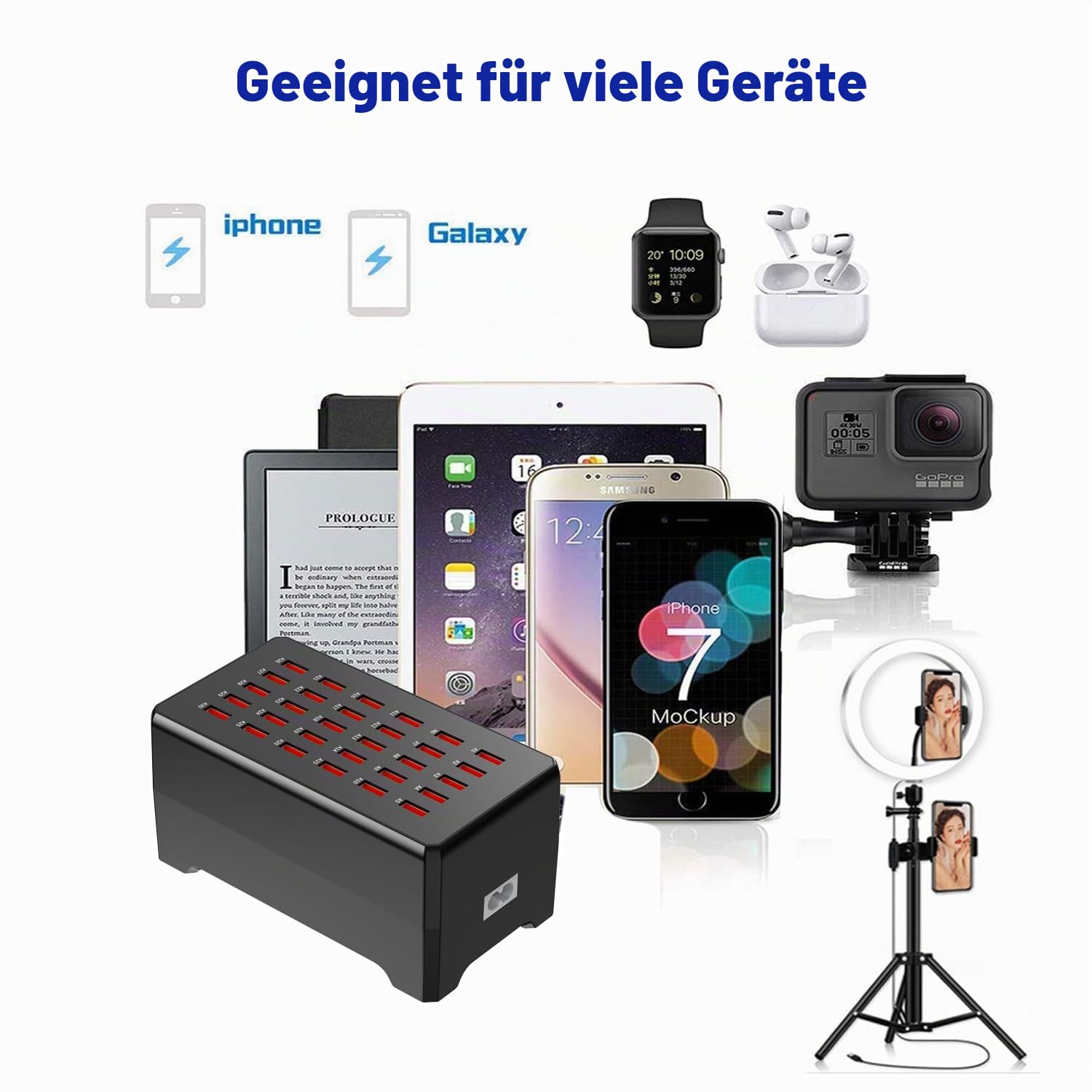 USB-Ladestation, 30-Port 150W/30A Mehrfach-USB-Ladestation, Multi-Port-Ladegerät für Smartphones, Tablets und andere Geräte.