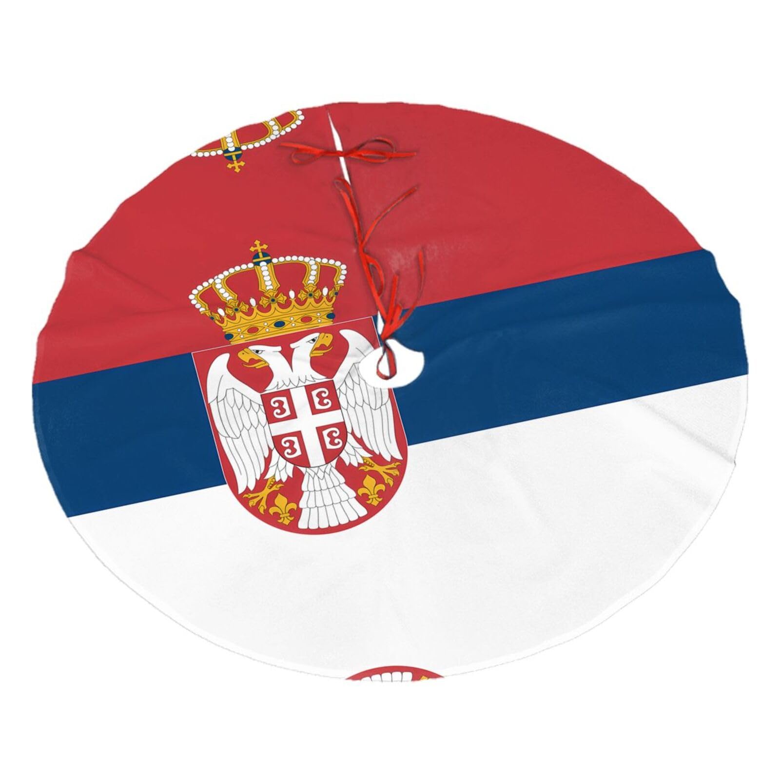 Flag of Serbia Printed Christmas Tree Skirt Christmas Plush Tree Skirt 48 inches (About 112.2 cm) Christmas