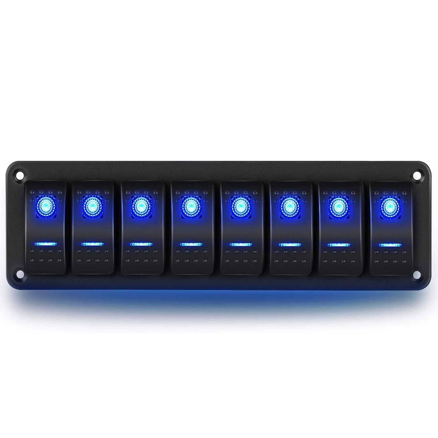 Greluma 1 Pezzo Pannello interruttori a bilanciere 8 bande,interruttore a levetta,interruttore bilanciere precablato DC 12V-24V ON/Off,interruttore retroilluminato blu per auto,barca,camper e veicoli