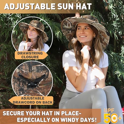 Image of Men Safari Sun Hat Wide Brim Boonie Fishing Cap with Adjustable Drawstring