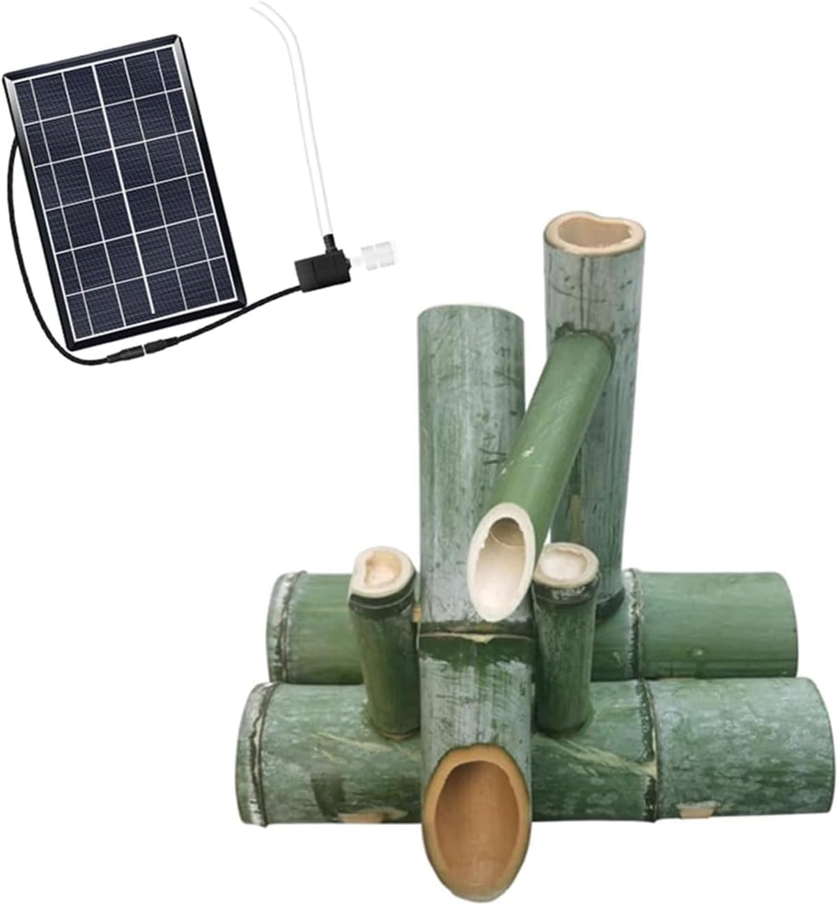 Solarna fontanna bambusowa z pompką, feng shui, funkcja wody do wewnątrz, na zewnątrz, podwórko, staw ogrodowy, relaksujący dźwięk, 25 cm