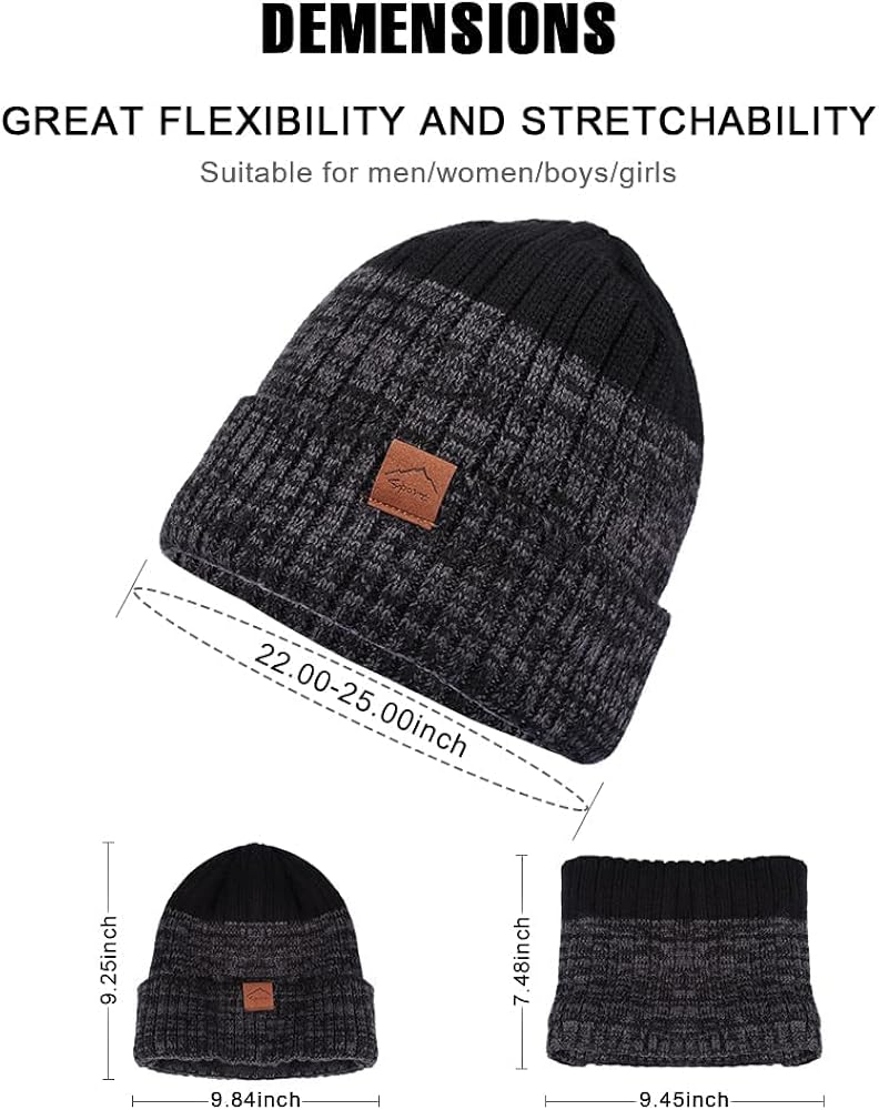 Miniatura 5 de TOTOOSE Gorro de invierno con bufanda de gorro cálido forro polar de punto gorro de calavera calentador de cuello gorros acanalados con puños para