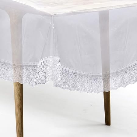 Matworks by Bathla - Argento Plastic Table Cover for Dining Table with Silver Lace - Rectangular - (54