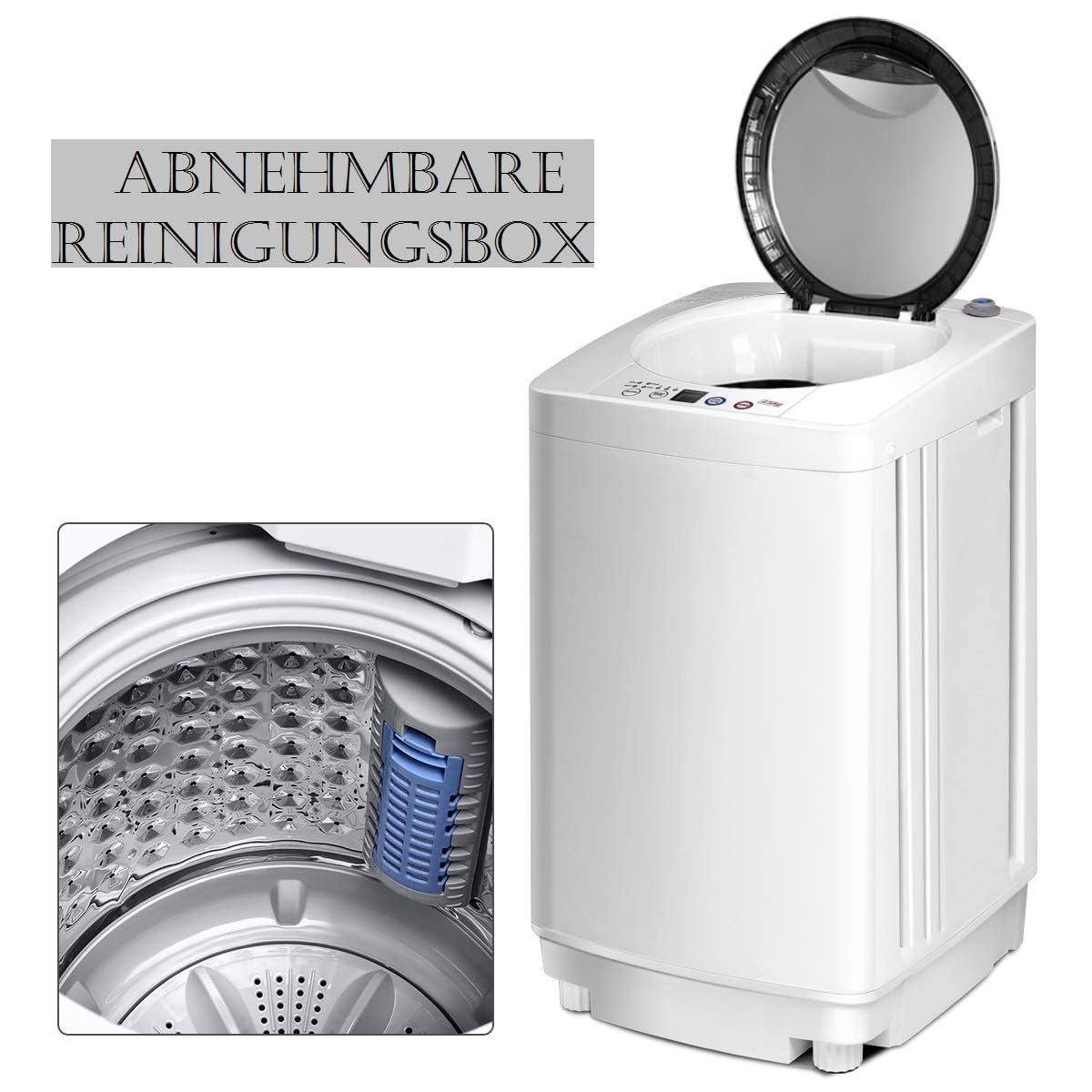 FANTASK Waschmaschine Vollautomat 3,5KG, Miniwaschmaschine mit Schleuder, 6 Programme, 240W Toplader Waschvollautomat mit Pumpe für Appartement, Wohnmobil & Camping