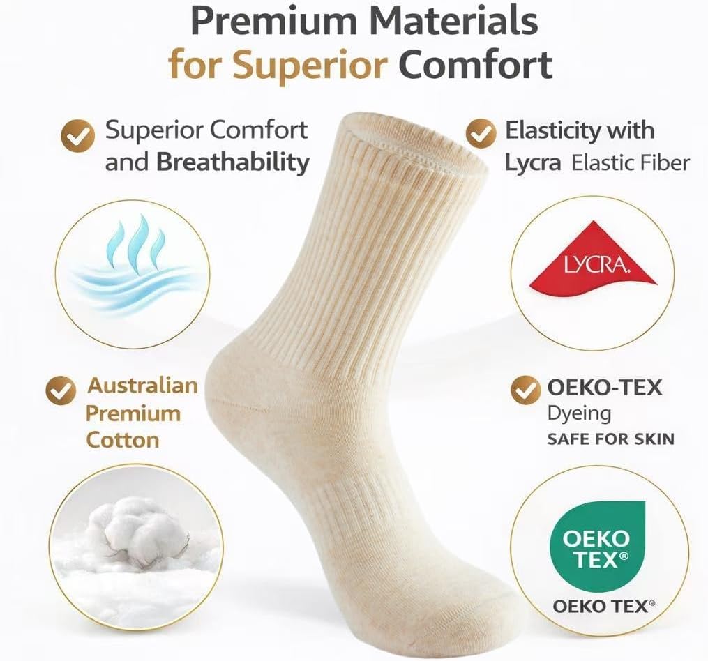 Women's Cushioned Crew Socks, Soft Cotton Boot Socks for Women, Breathable Smooth Toe Athletic Walking,Size 6-11