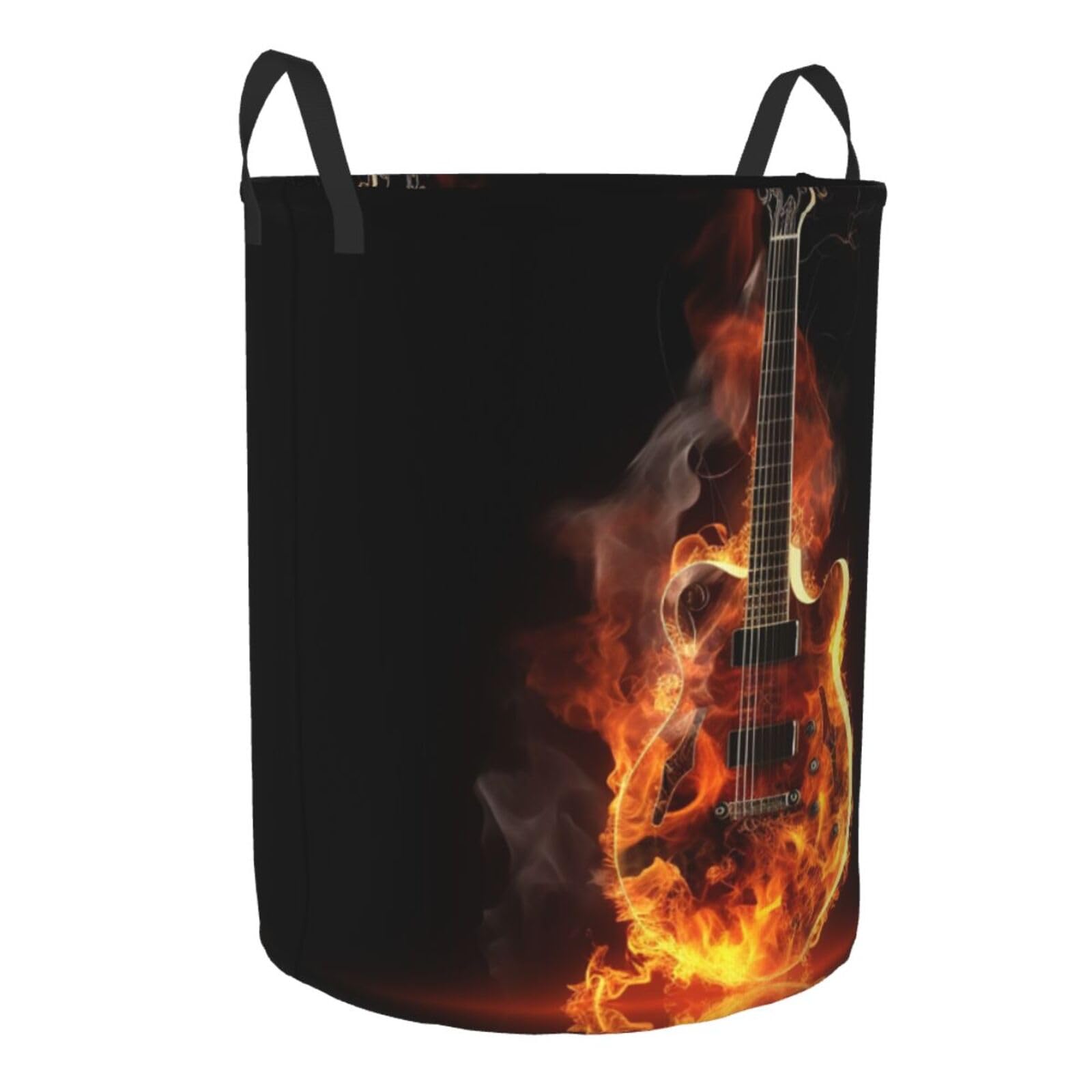 Fire Guitar print Circular Hamper Waterproof Storage Bin Organizer Basket Laundry Hamper With Handles For Clothes Toys Small