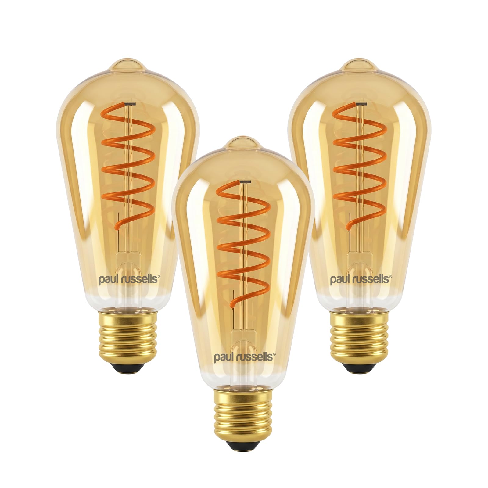 paul russells Dimmable Spiral LED Filament ST64 Edison Screw Bulb, E27 4W (25W Equivalent) - 250LM, 1800K Vintage Extra Warm Amber Light, 330° Beam Angle, Retro Cage Decorative Lamp – Pack of 3