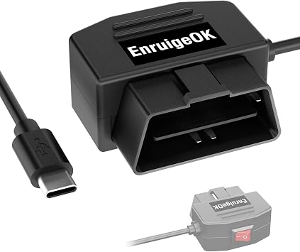 Universal OBD OBD2 Power Cable for Dash Camera 24 Hours Surveillance/Acc Mode with Switch Button, 3Pin OBDII Adapter Hardwire Charger Cable 12-26V to 5V 2.5A USB-C Port 1, Black