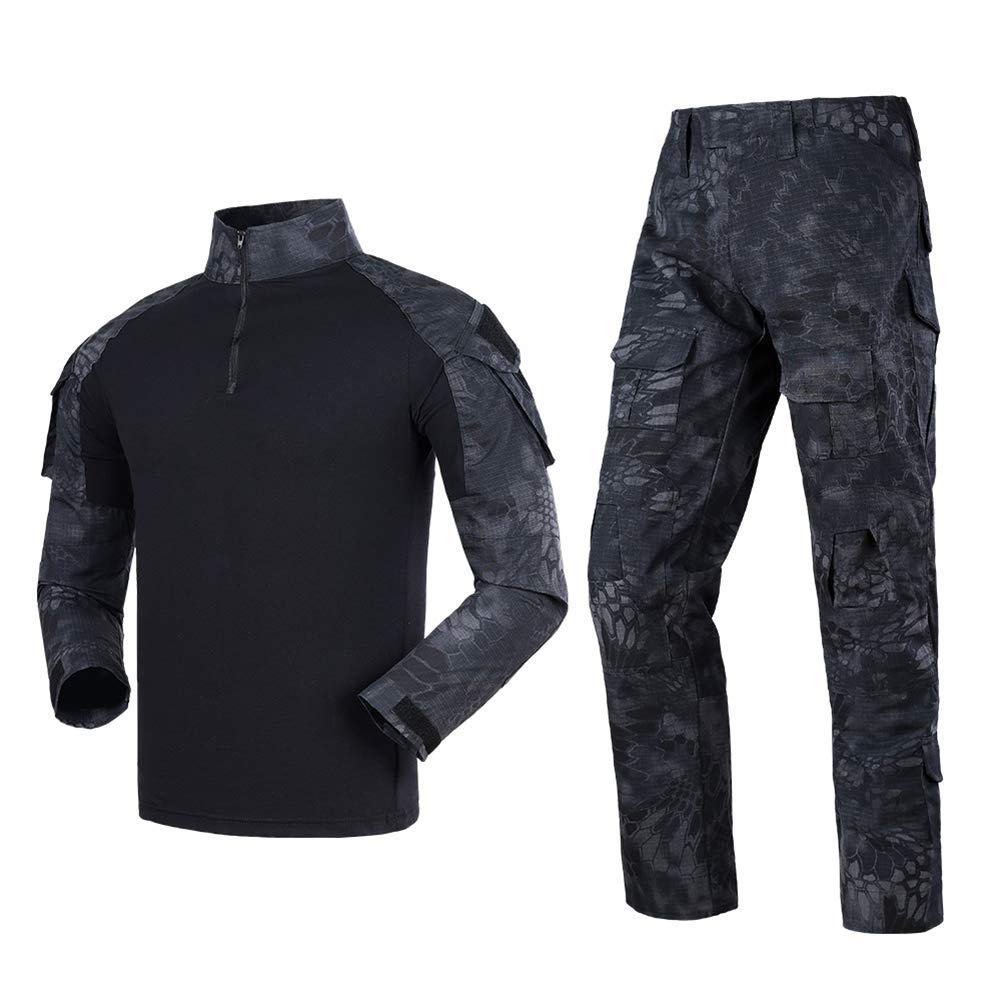 Traje de camuflaje para hombre, camiseta de combate de paintball, pantalones tácticos, manga larga con cremallera 1/4, traje militar, camuflaje al aire libre, ropa de caza BDU..
