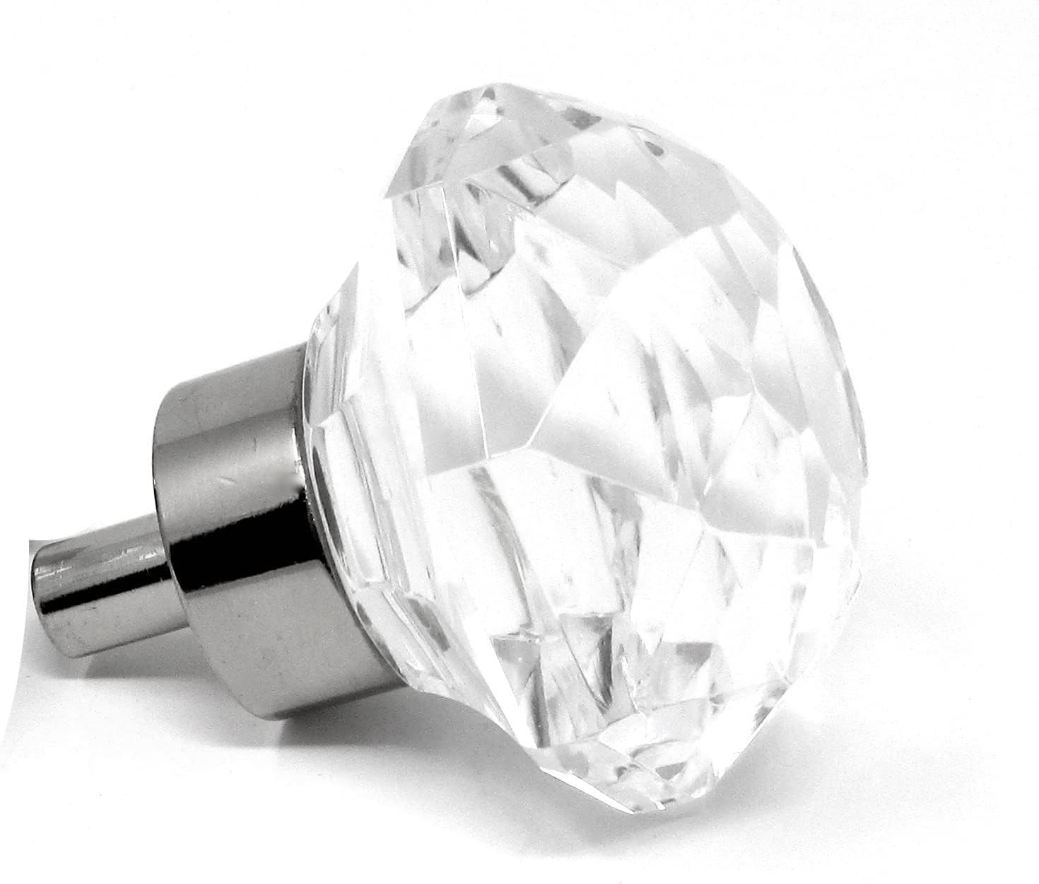Rousso's Reproduction Petite Diamond Glass Knob Pulls 0552-PC Polished Chrome Base for Cabinet, Kitchen, Bath, Office