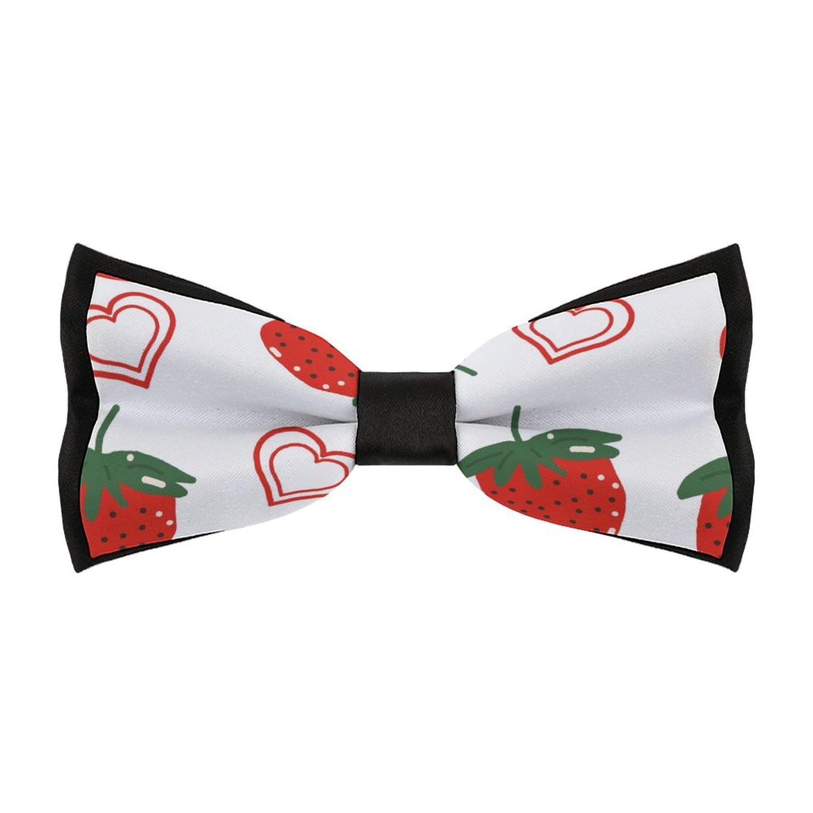 JYYAU Cute Strawberry And Heart Bow Tie Adjustable Necktie For Men Business Fashion Pre-tied Tie Neckwear Novelty Accessory For Weddings Party Festival