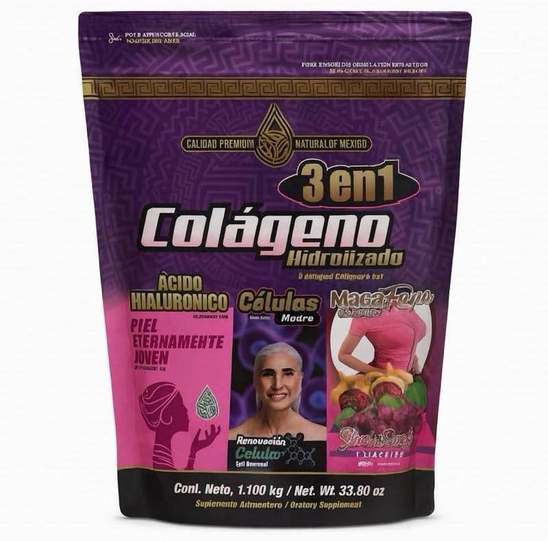 Colágeno Hidrolizado 3en1 ÁCIDO HIALURÓNICO Células 1,100 kg38,8 oz Delicioso Sabor Frutos Rojos Suplemento de calidad premium para belleza
