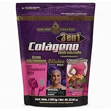 Col&aacute;geno Hidrolizado 3en1 &Aacute;CIDO HIALUR&Oacute;NICO C&eacute;lulas 1,100 kg/38.8 oz Delicioso Sabor Frutos Rojos Premium Quality Supplement for Dietary Beauty and Healthcare Support Edible Collagen