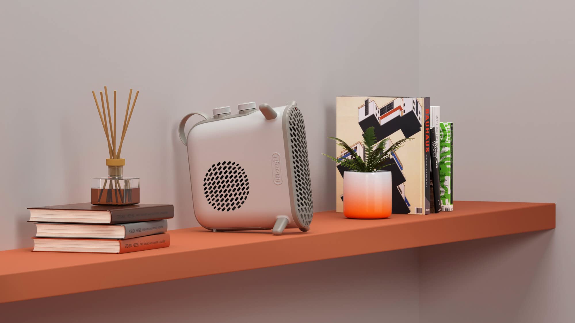 De'Longhi Capsule Fit HFS70B20.WH, cichy wentylator, pionowe i poziome, elektryczne z termostatem bezpieczeństwa, 3 prędkości wentylatora, 2000 W, biały