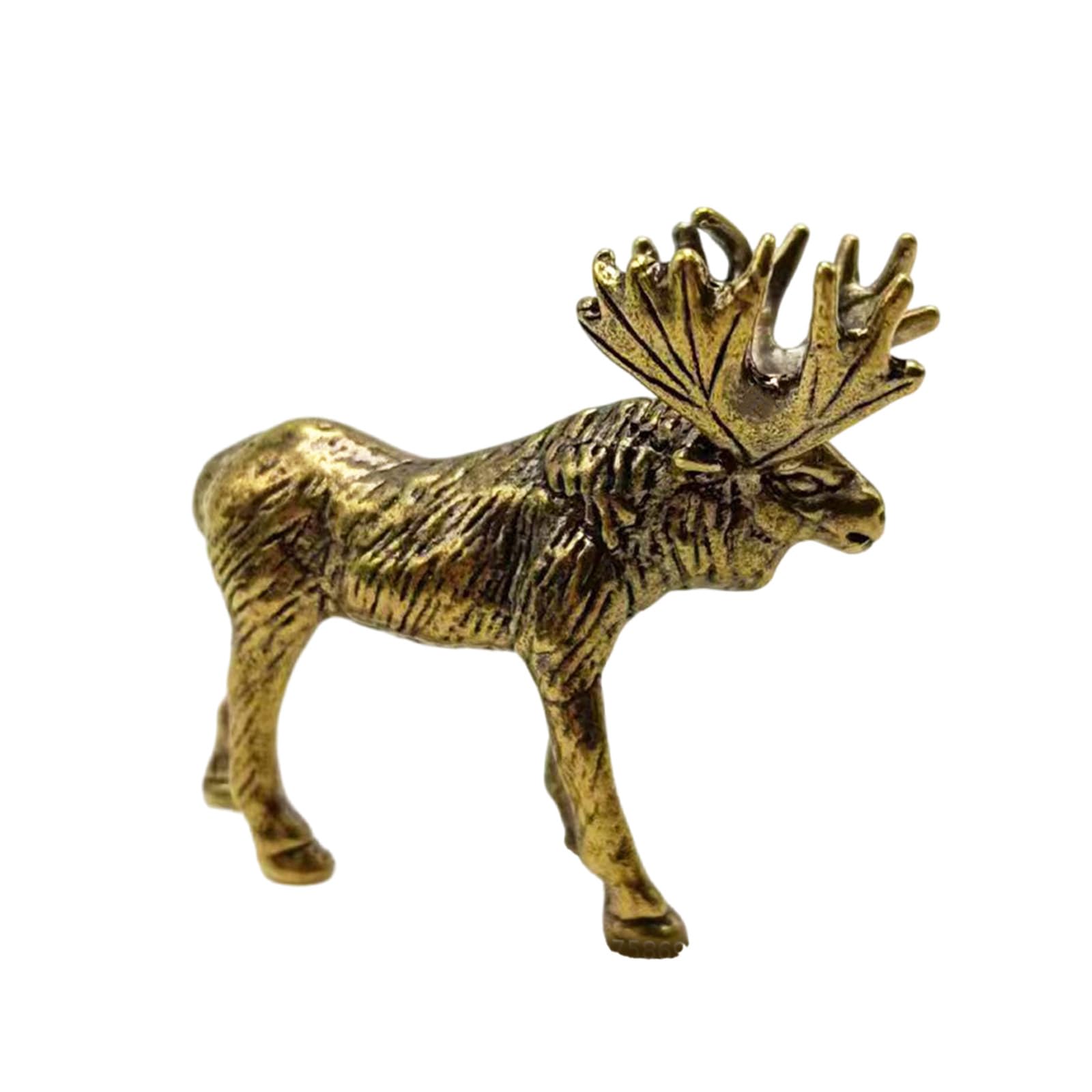 Msioytog Brass Deer Figurine Vintage Animal Moose Small Statue Desk Ornament Desktop Decoration Accessories Gift Brass Moose Statue