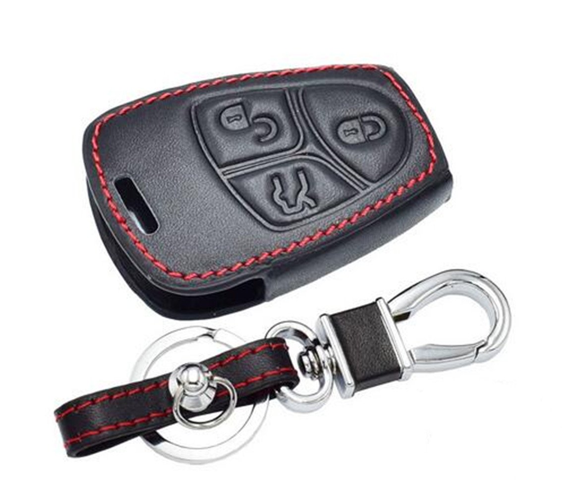 Happyit Leather Car Smart Key Case Cover for Mercedes Benz B C E ML S CLK CL 3 Buttons Remote Control, black, 7*3*1.5 cm