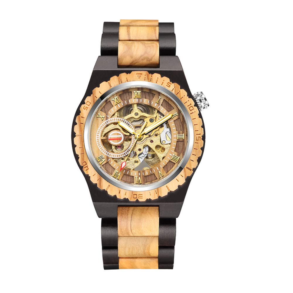 Reloj de madera de madera mecánico reloj de los hombres automático Steampunk reloj para hombre esqueleto relojes bronce transparente vintage deporte reloj masculino