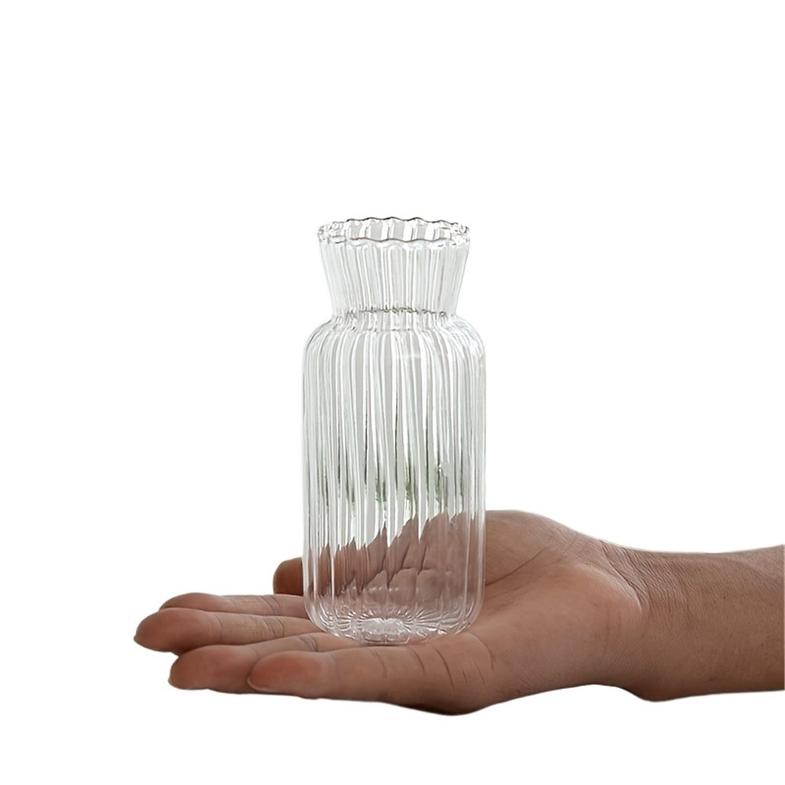 2Pcs Ruffle Vases Glass Bottle Plant Flower Pot Mini Retro Striped Vase Desktop Decor for Table Decoration