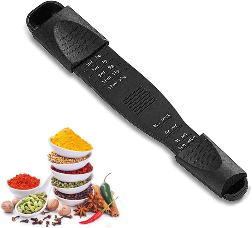 Baytion Adjustable Measuring Spoon, Nine Stalls 2 in 1 Double End Adjustable Measuring Spoons for Cooking, Coffee, Baking, Sugar, Salt, Powder（Black）