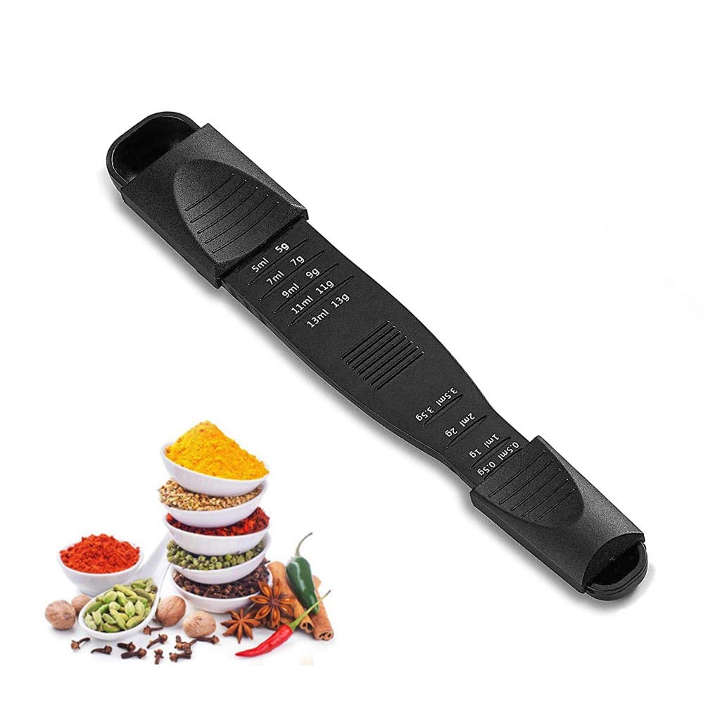 Baytion Adjustable Measuring Spoon, Nine Stalls 2 in 1 Double End Adjustable Measuring Spoons for Cooking, Coffee, Baking, Sugar, Salt, Powder（Black）