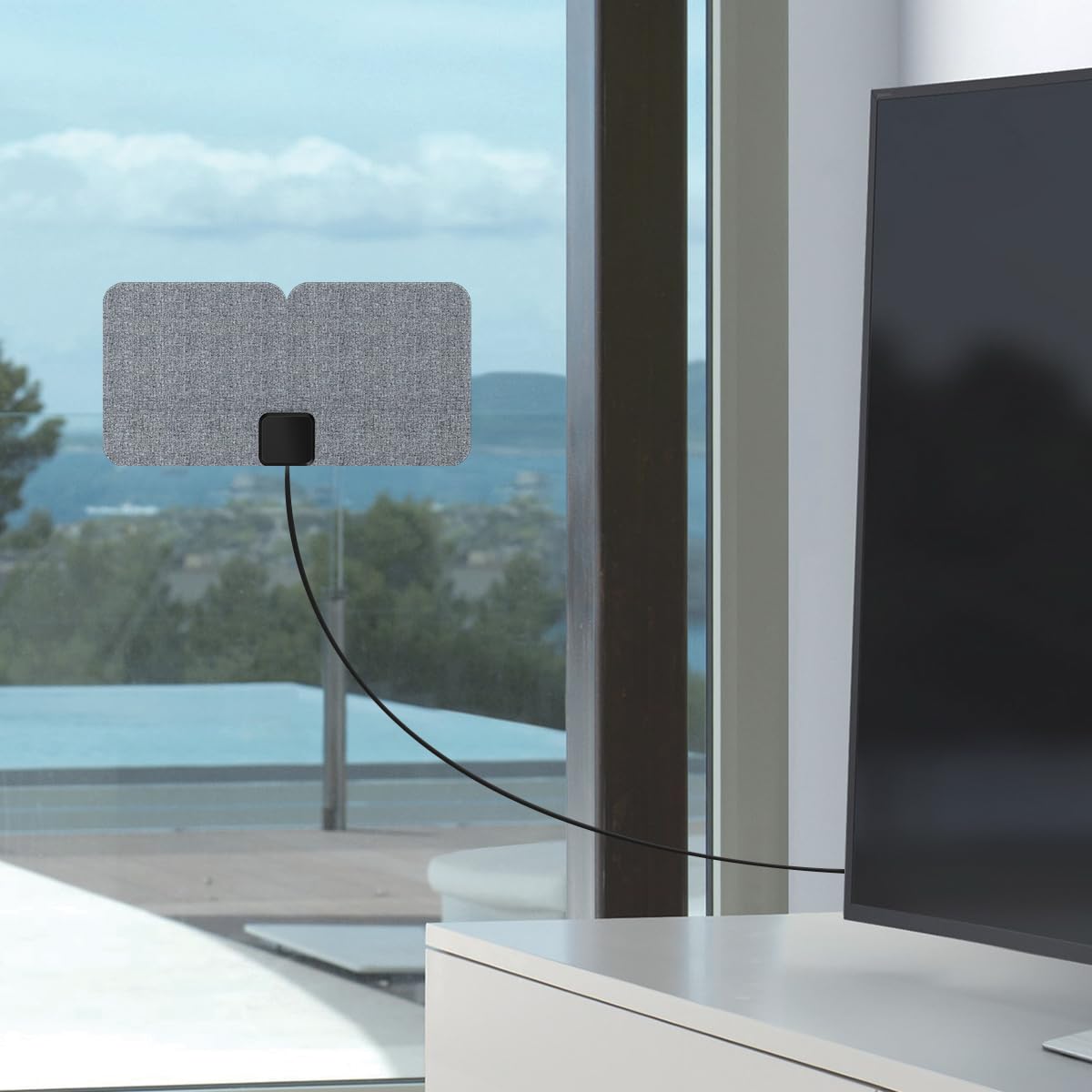 Five Star Antena de interior de TV HD amplificada ultrafina, rango de 60 millas, diseño plegable envuelto en tela para canales 4K 1080P VHF UHF para canales locales gratuitos, TV NEXTGEN, fácil