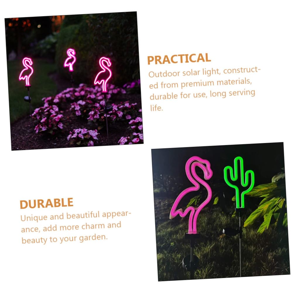 2 Stück Gartenleuchten Solar LED Flamingo und Kaktus aus Kunststoff und Eisen Solarbetrieben für Außenbereich Garten Solarbeleuchtung im Freien