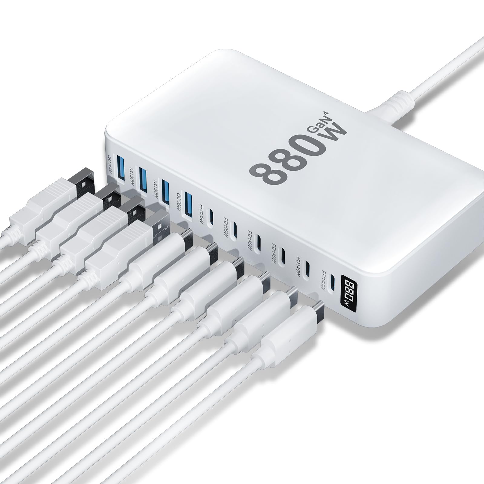 USB C Charger 880W USB C Charger Block,GaN IV 10-Port Charging Station Hub