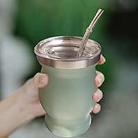 Vista 4 de Beruth Bombilla Yerba Mate Gourd, juego de tazas de té de acero inoxidable de 8 onzas con una tapa multifuncional, dos popotes y cepillos