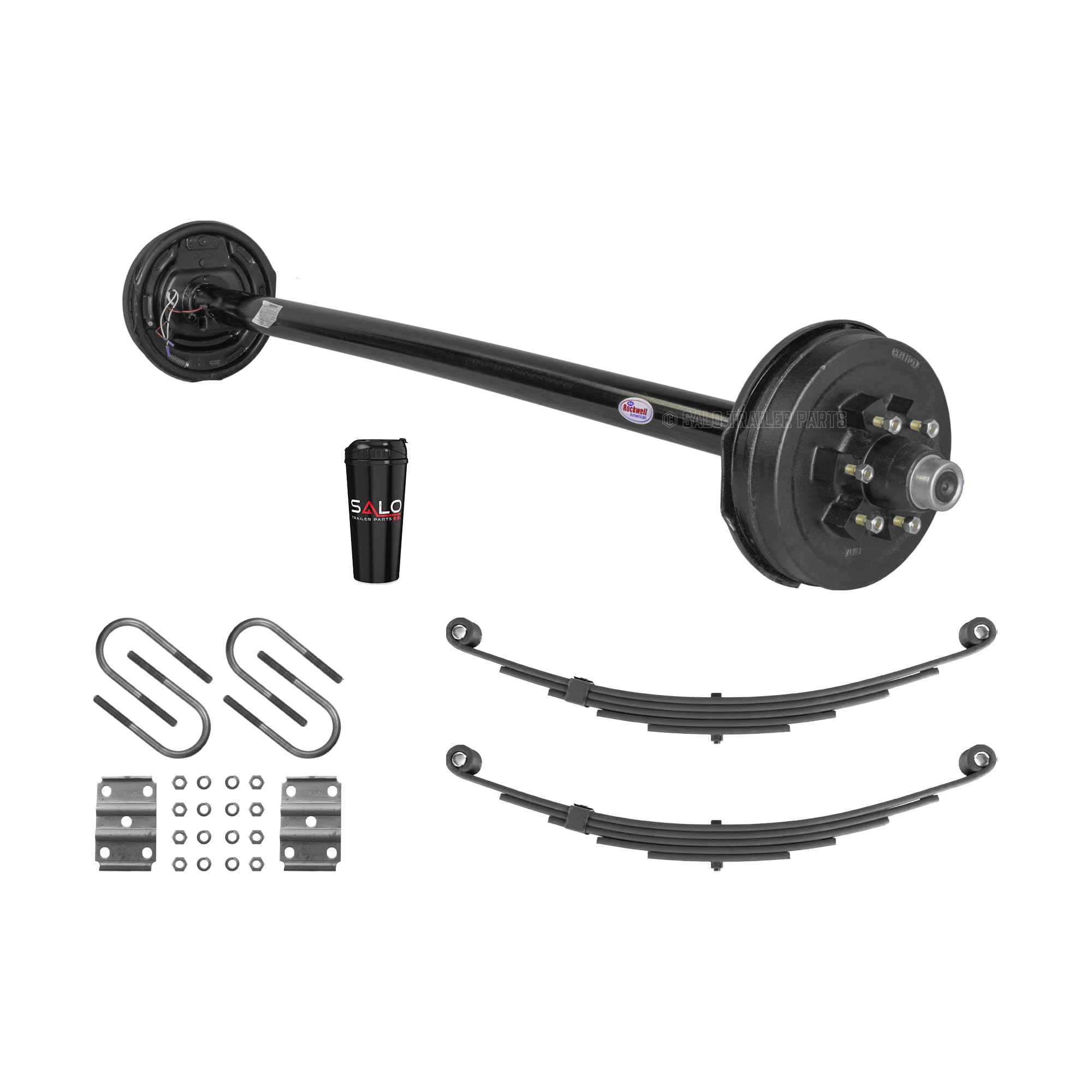 5,200 LB Brake Axle Kit - Cambered Trailer Axle with Springs and Ubolts - 6 Lug Trailer Axle (89