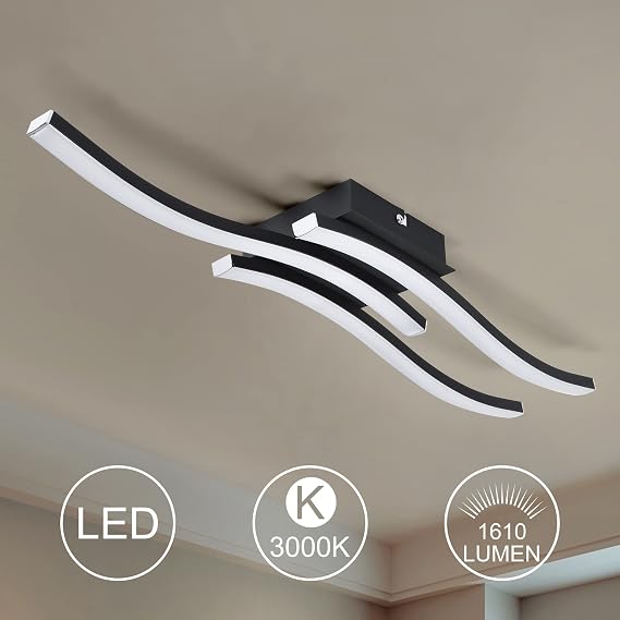 EDISLIVE Modern Dimmable LED Ceiling Light Curved 3 Light 22.5 in Minimalist Flush Mount Ceiling Light Fixture Lamp for Bedroom Foyer Kitchen 3000K 18W Black