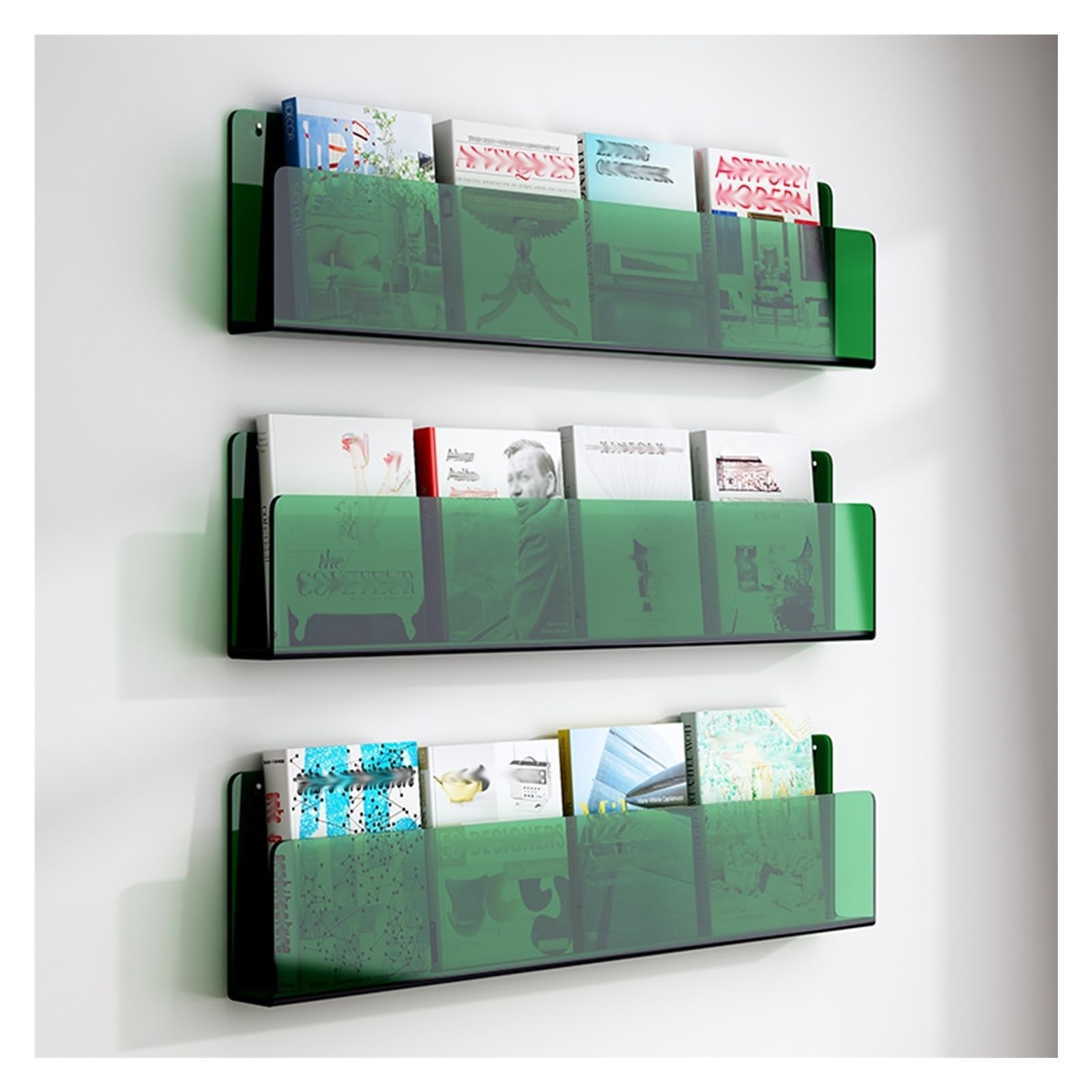 BTYQKZVPM Modern Acrylic Magazine Rack, Pack Of 3 Hanging Acrylic Magazine Holders(Green,L 80cm/31.5in)