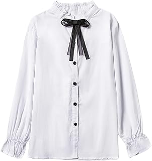 Blusa de niñas con Volantes, Mangas largas, Botones, Estilo Princesa, de algodón Suave y Suelta, Ideal para Primavera y Verano