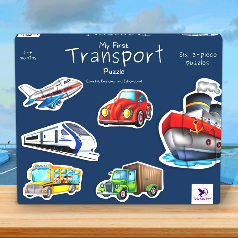 TOYKRAFTT Chunky Infant Floor Puzzle Toy, Toddler 3 Piece Puzzles for Boys and Girls Age of 2 to 3 Years Old, Educational Jigsaw with My First Transport Puzzles
