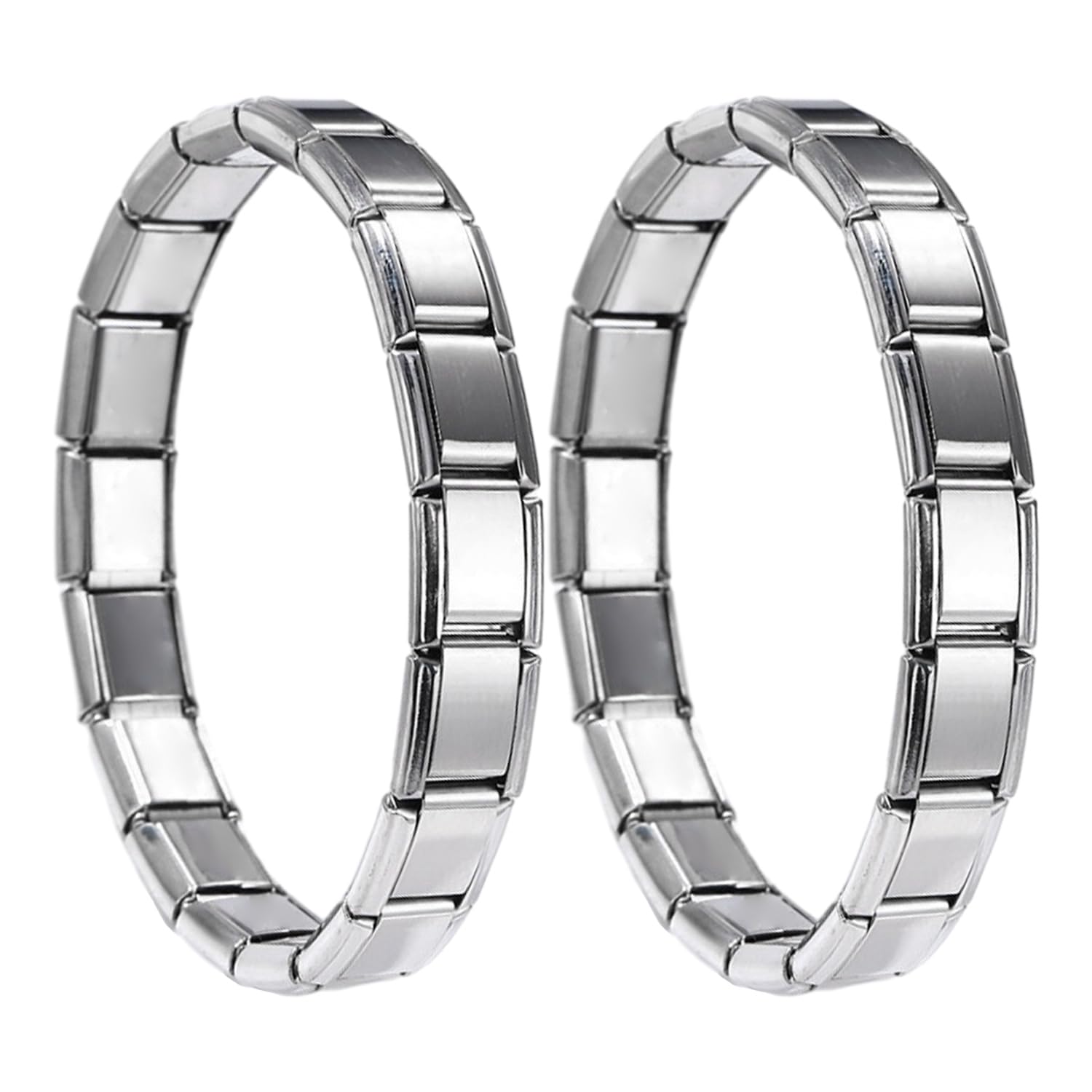 SLEEKEE 2 pulseras de plata de 9 mm para hombre, estilo italiano, pulseras de parejas, pulsera elástica de acero inoxidable, pulsera de titanio de acero inoxidable, regalo para amigos, Acero